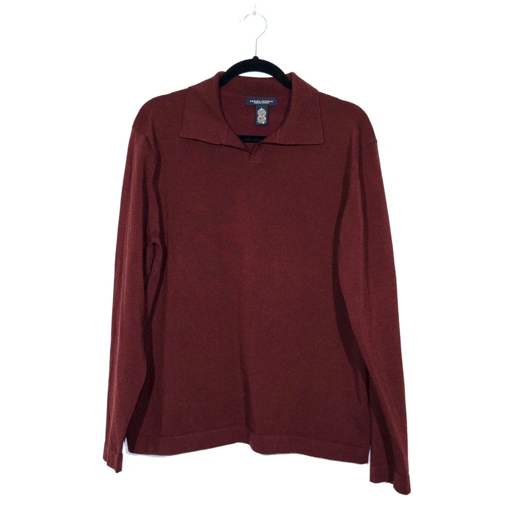Banana Republic Maroon Red‎ Merino Wool Collared Sweater Size Large